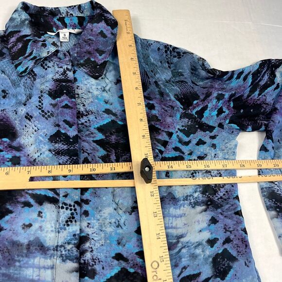 Cabi Button Down Blouse Long Sleeve Top Blue Abstract Print Artsy Work Shirt S - Picture 8 of 12